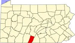 Mapa de Pensilvania con la ubicación del condado de Fulton