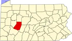 Mapa de Pensilvania con la ubicación del condado de Indiana