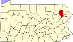Mapa de Pensilvania con la ubicación del condado de Lackawanna