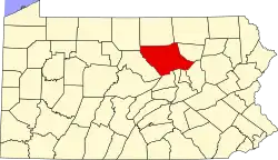 Mapa de Pensilvania con la ubicación del condado de Lycoming