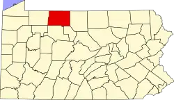 Mapa de Pensilvania con la ubicación del condado de McKean