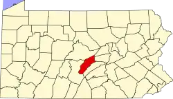 Mapa de Pensilvania con la ubicación del condado de Mifflin