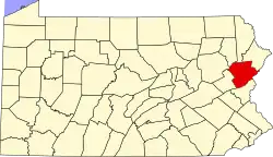 Mapa de Pensilvania con la ubicación del condado de Monroe
