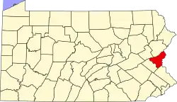Mapa de Pensilvania con la ubicación del condado de Northampton