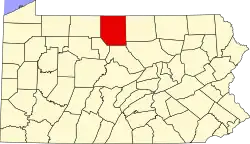 Mapa de Pensilvania con la ubicación del condado de Potter