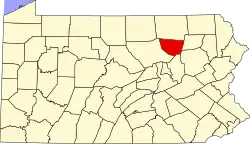 Mapa de Pensilvania con la ubicación del condado de Sullivan