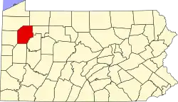Mapa de Pensilvania con la ubicación del condado de Venango