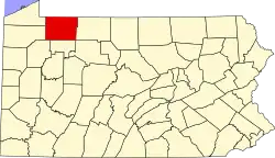Mapa de Pensilvania con la ubicación del condado de Warren