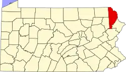 Mapa de Pensilvania con la ubicación del condado de Wayne
