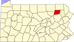 Mapa de Pensilvania con la ubicación del condado de Wyoming