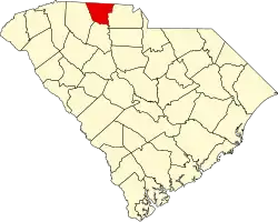 Mapa de Carolina del Sur con la ubicación del condado de Cherokee