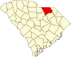 Mapa de Carolina del Sur con la ubicación del condado de Chesterfield