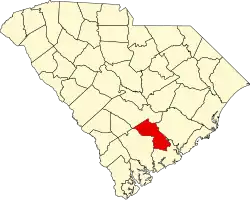 Mapa de Carolina del Sur con la ubicación del condado de Dorchester