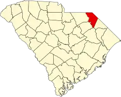 Mapa de Carolina del Sur con la ubicación del condado de Marlboro