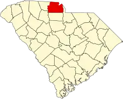 Mapa de Carolina del Sur con la ubicación del condado de York