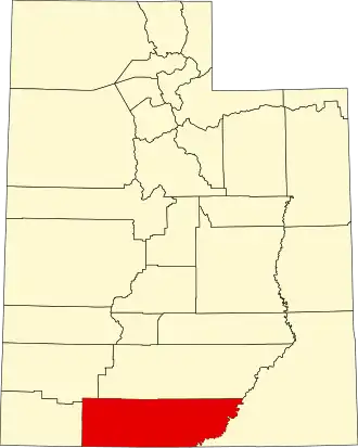 Mapa de Utah con la ubicación del condado de Kane