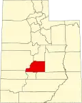 Mapa de Utah con la ubicación del condado de Sevier