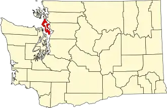 Mapa de Washington con la ubicación del condado de Island