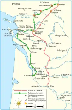 A map of Lancaster's route in 1346