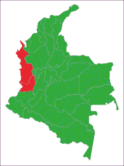 Distribución de Oophaga lehmanni, en rojo lugares donde vive.