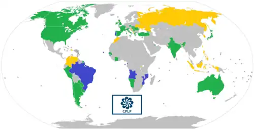 Mapa mundial de los integrantes de la CPLP (2025)