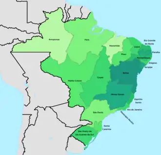 Provincias del Imperio del Brasil en 1851.