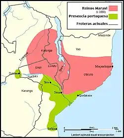 Reinos Maravi, zona de presencia del pueblo zimba en el siglo XVI.