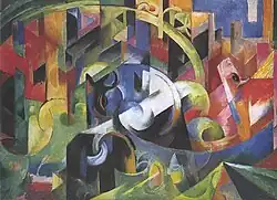 Gemälde mit Rindern, 1913; Auflösung der Tiermotive ins Formelhafte