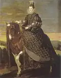 La reina Margarita de Austria a caballo, de Velázquez (1634-1635). Bajo el ropaje se aprecian las dos piernas al mismo lado.