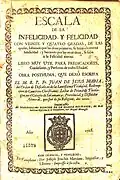 Escala de la infelicidad y felicidad, "impreso a su costa" (editado) por José Joaquín Martínez (1728)