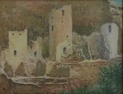 "Cliff Palace" de Mary Agnes Yerkes, 1973, pastel sobre tabla de lienzo.