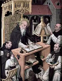 San Jerónimo en su scriptorium, Maestro del Parral o Maestro de las Once Mil Vírgenes,[16]​ c. 1480-c. 1490.