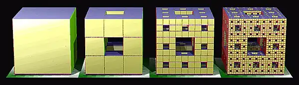 Esponja de Menger, Primeros cuatro niveles de la construcción.