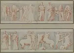 Dibujo atribuido a Jacques Carrey: metopas sur XVII a XXIV.