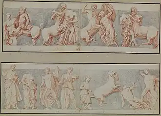 Dibujo atribuido a Jacques Carrey: metopas sur IX a XVI.