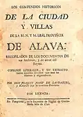 Historia de las ciudades de Álava, impresa en 1798 por "Miguel Ignacio de Cosculluela"