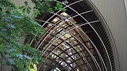 Closeup view of the steel beams and glass panels that makeup the chapel