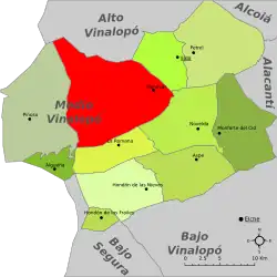 Localización de Monóvar respecto a la comarca del Vinalopó Medio