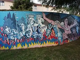 Mural representando a Micaela Bastidas frente a la corona española, en la Plaza Micaela Bastidas, Abancay