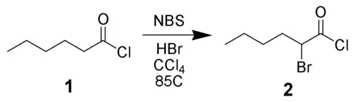 Alpha-bromination of hexanoyl chloride