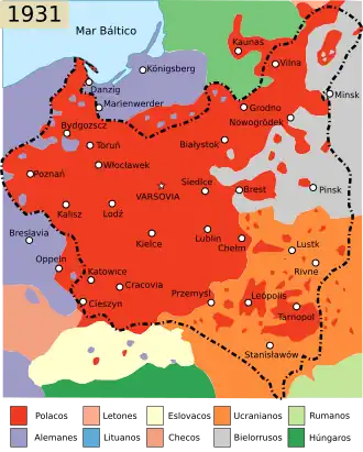 Las lenguas de Polonia, hacia 1931. //Editar lituanos