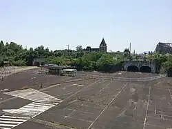 Estacionamiento del parque invadido por la vegetación.