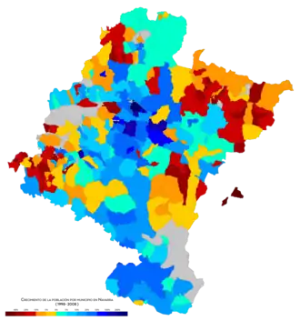 Crecimiento de la población por municipio entre 1998 y 2008.