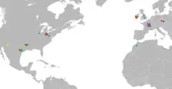 Verde (Keraterpetontidae). Rojo (Urocordylidae). Azul (Scincosauridae). Amarillo (Arizonerpeton)