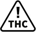 Símbolo de un triángulo negro con un signo de exclamación en su interior y las letras "THC" debajo.