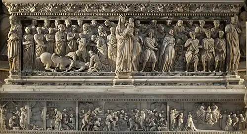 Miracolo della resurrezione di Napoleone Orsini caduto da cavallo y Prova del fuoco che brucia i libri degli albigesi