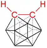 O-carborano, los átomos de hidrógeno unidos al boro se han omitido para mayor claridad.