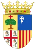 Escudo de Aragón con cruces en tres de los cuatro cuarteles