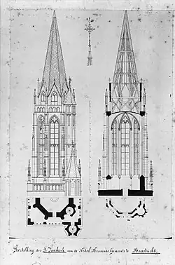 Dibujo de restauración de la torre, ca. 1870 (Pierre Cuypers)