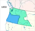 El Territorio de Washington (verde) y el Estado de Oregón en 1859.